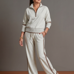 Della | Zip Neck Long Sleeve Side Stripe Leg Pants Set