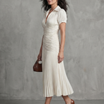Mirna | Pleated Waistline Stripe Midi Dress