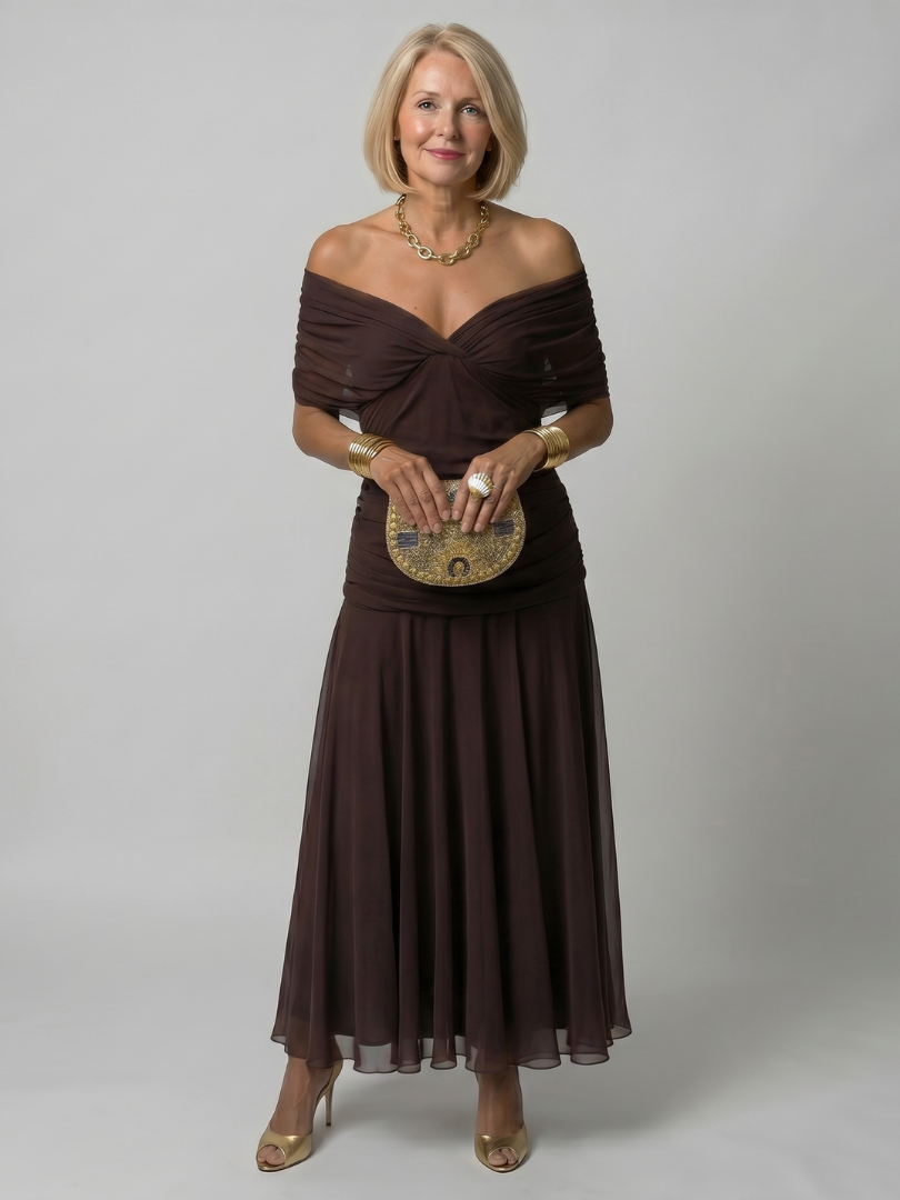Calmarie | Off Shoulder Flow Midi Dress