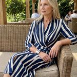 Dahine | Long Sleeve Collared Wrap Stripe Pattern Midi Dress