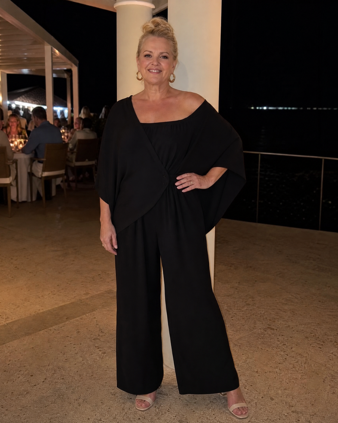 Nevsia | Draped Off Shoulder Top And Wide Leg Pants Set