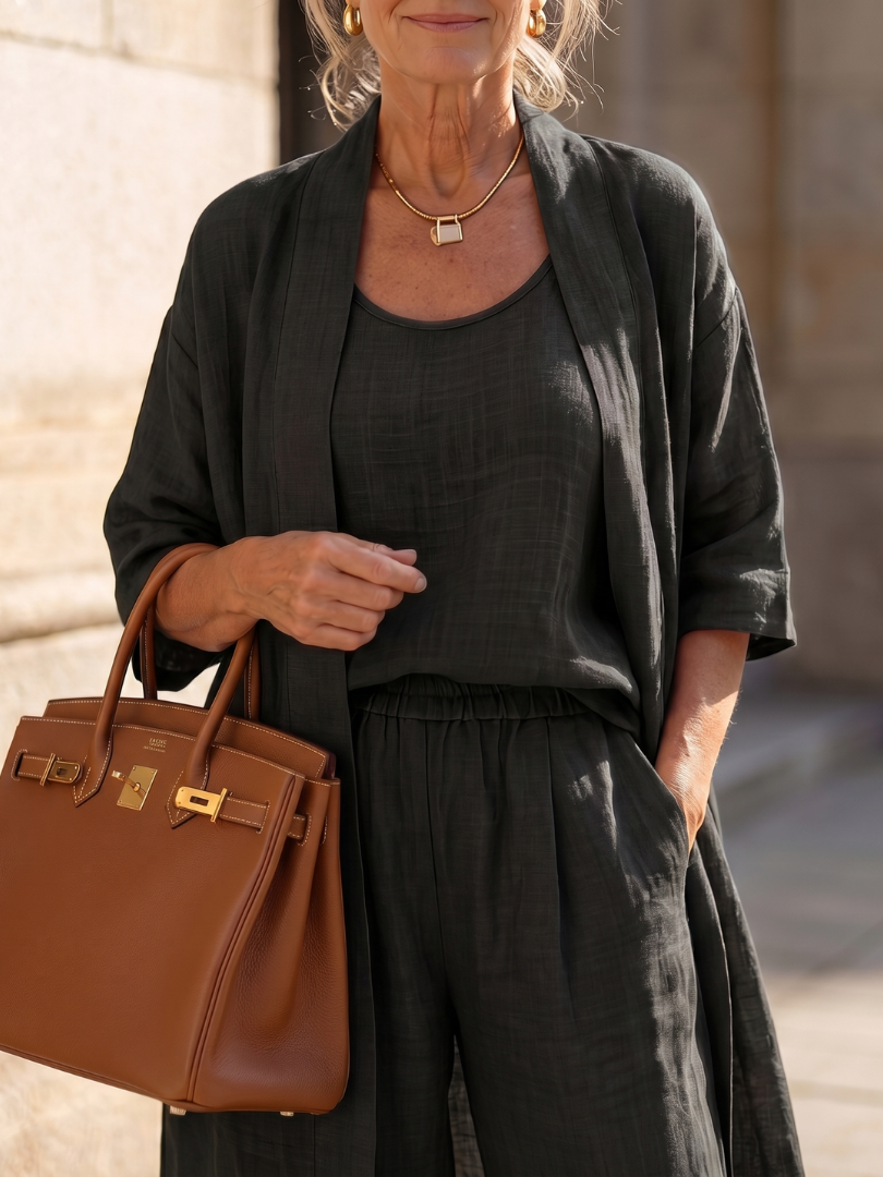 Theassa | Three Piece Relaxed Top Pant Set