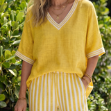 Penette | Contrast V Neck Tunic Stripe Trouser Set