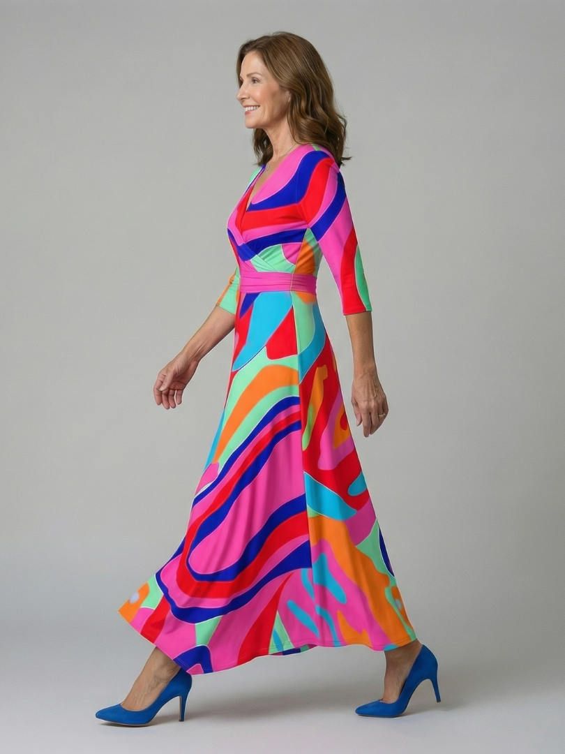 Liasette | Cross Wrap Neck Midi Dress