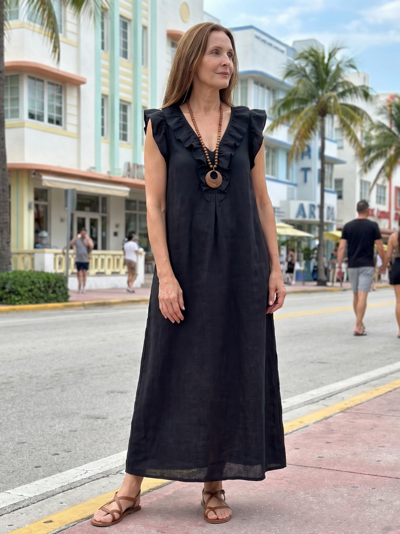 Briabeth | Ruffle Trim Sleeveless Neck Midi Dress