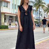 Briabeth | Ruffle Trim Sleeveless Neck Midi Dress