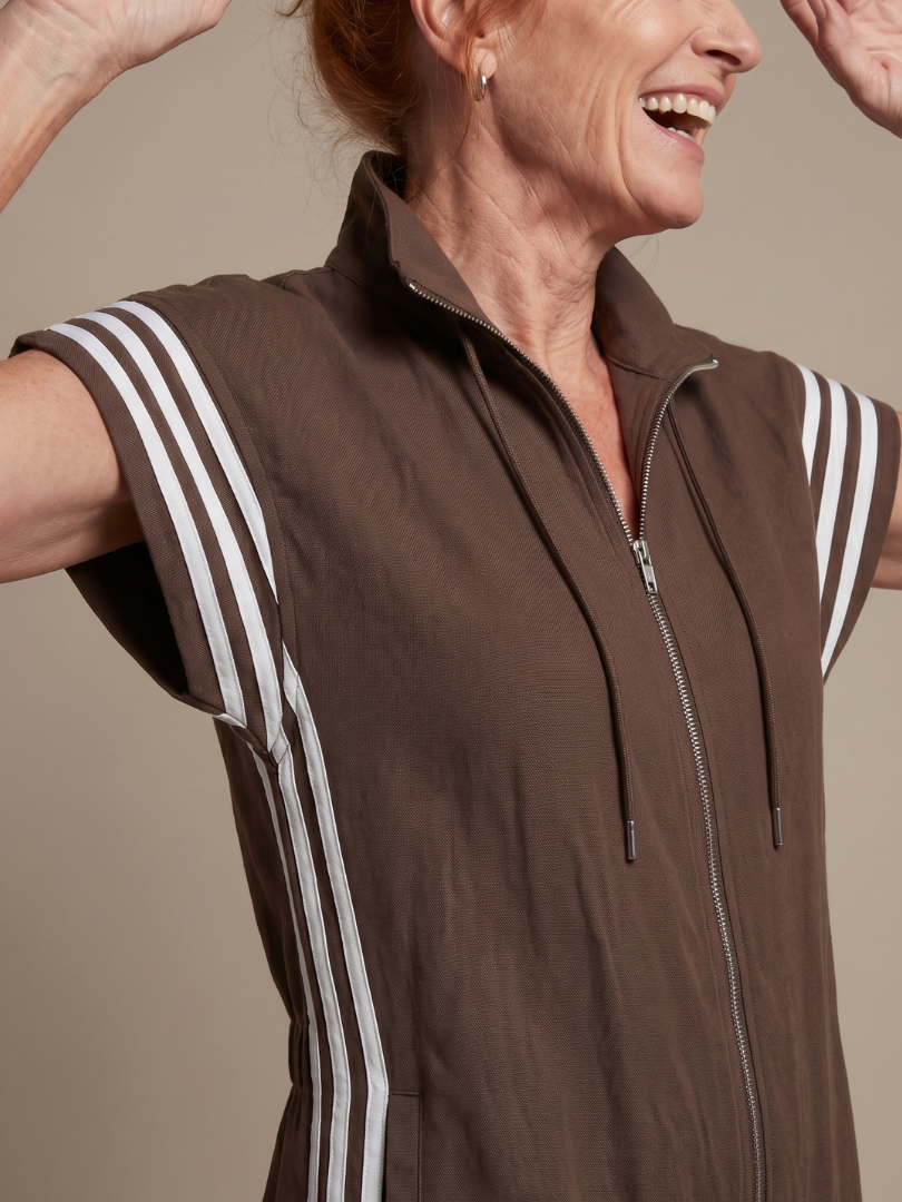 Mirania | Zip Front Stripe Panel Jumpsuit