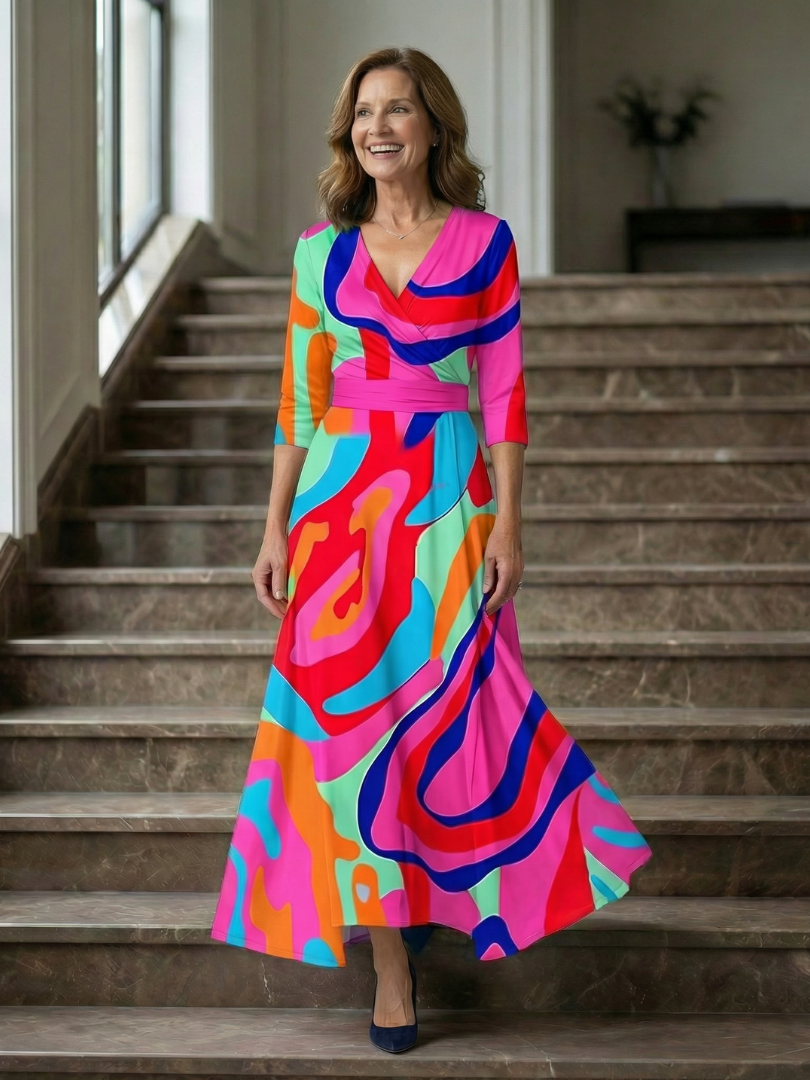 Liasette | Cross Wrap Neck Midi Dress