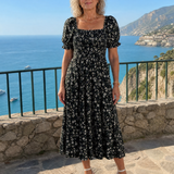 Serrina | Floral Smocked Square Neck Midi Dress