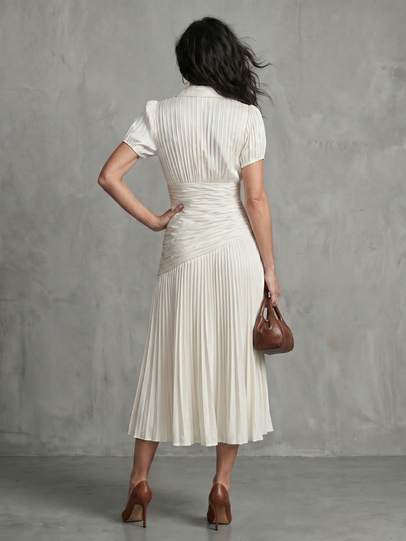Mirna | Pleated Waistline Stripe Midi Dress