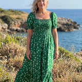 Serrina | Floral Smocked Square Neck Midi Dress