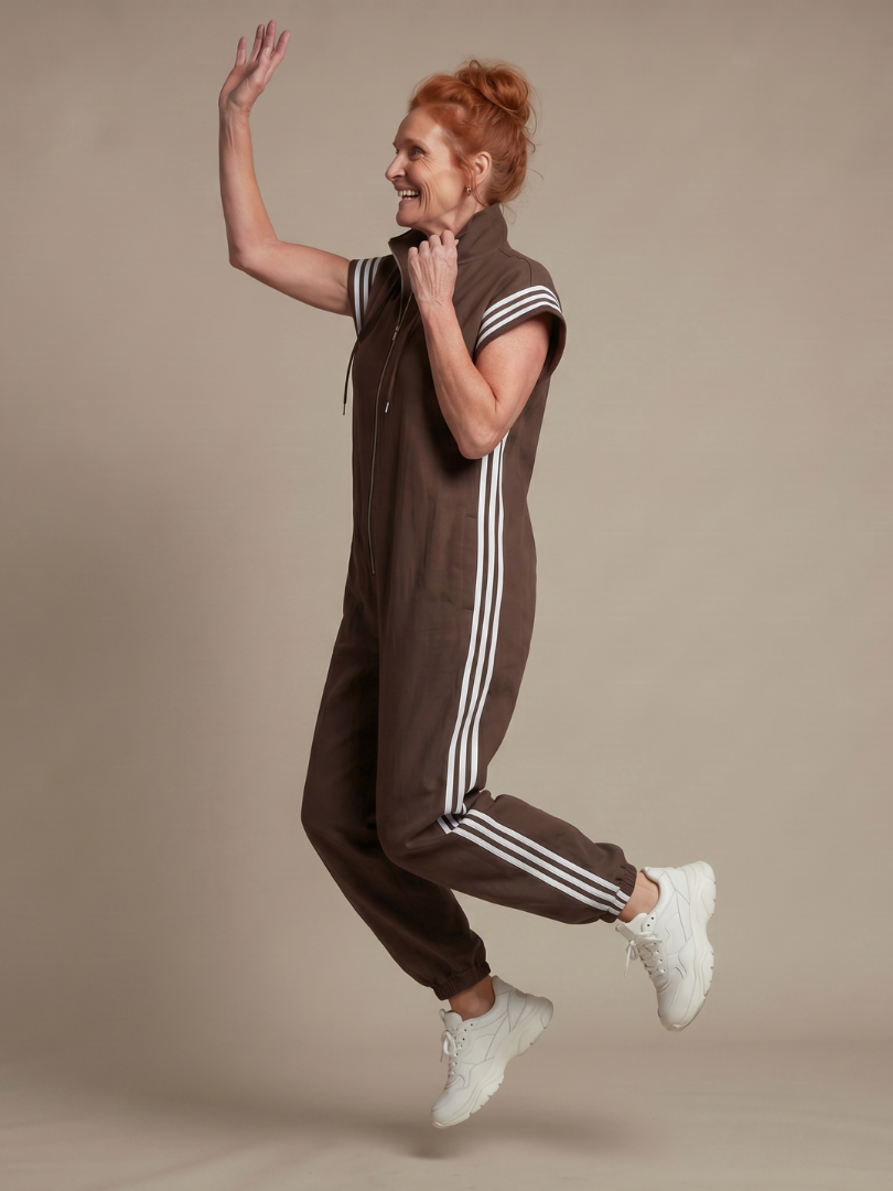 Mirania | Zip Front Stripe Panel Jumpsuit