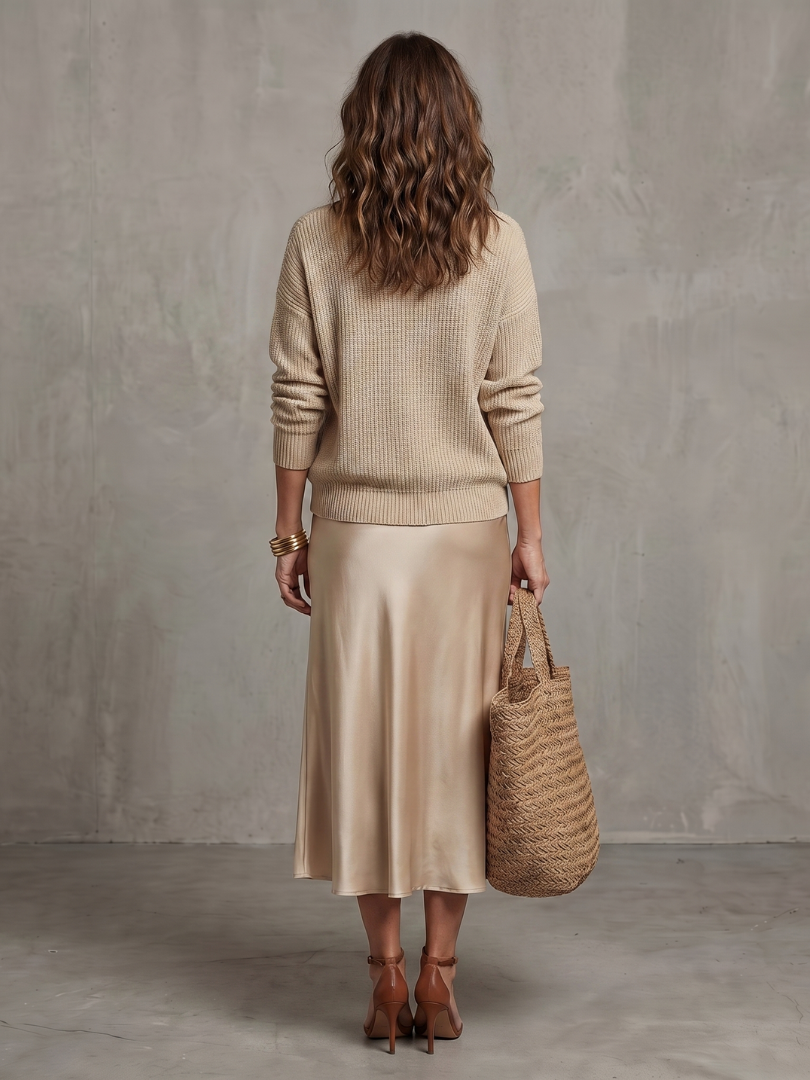 Lunwyn | Bias Fall Satin Skirt Knit Layer Set