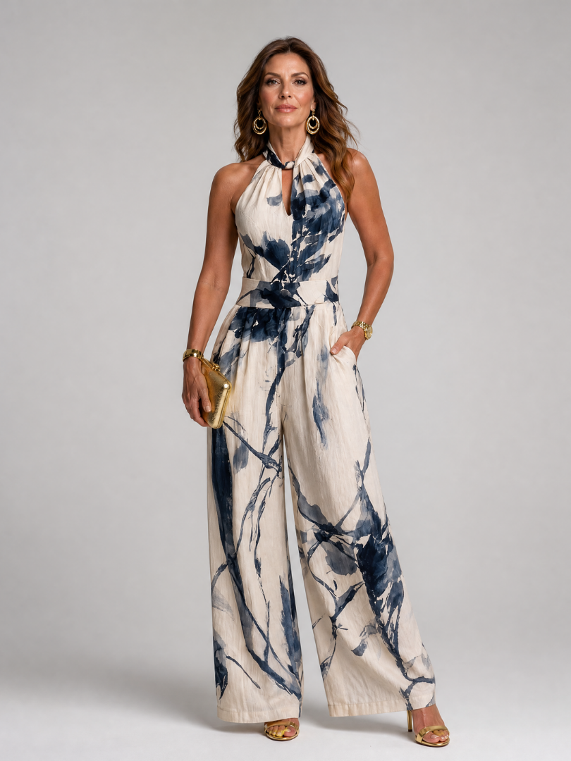 Taliathea | Printed Halter Wide Leg Jumpsuit