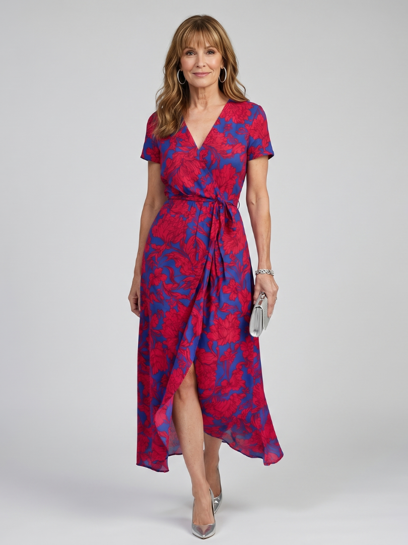 Romylora | Short Sleeve Floral Wrap Midi Dress