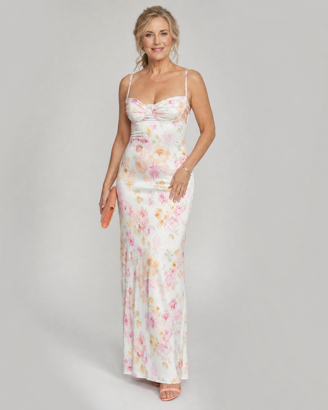 Saffbeth | Soft Floral Strappy Bodycon Maxi Dress