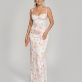 Saffbeth | Soft Floral Strappy Bodycon Maxi Dress