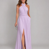 Camlora | Cross Halter Sleeveless Draped Midi Dress
