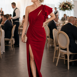 Theania | One Shoulder Draped Bodice Midi Dress