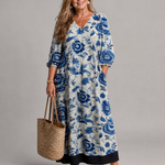 Sabina | Blue Porcelain Floral Pocket Detail Midi Dress