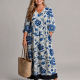 Sabina | Blue Porcelain Floral Pocket Detail Midi Dress