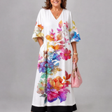 Callada | Watercolor Bloom Print Flowing Pocket Midi Dress