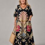 Calwen | Ornate Vintage Print Three Quarter Sleeve Midi Dress