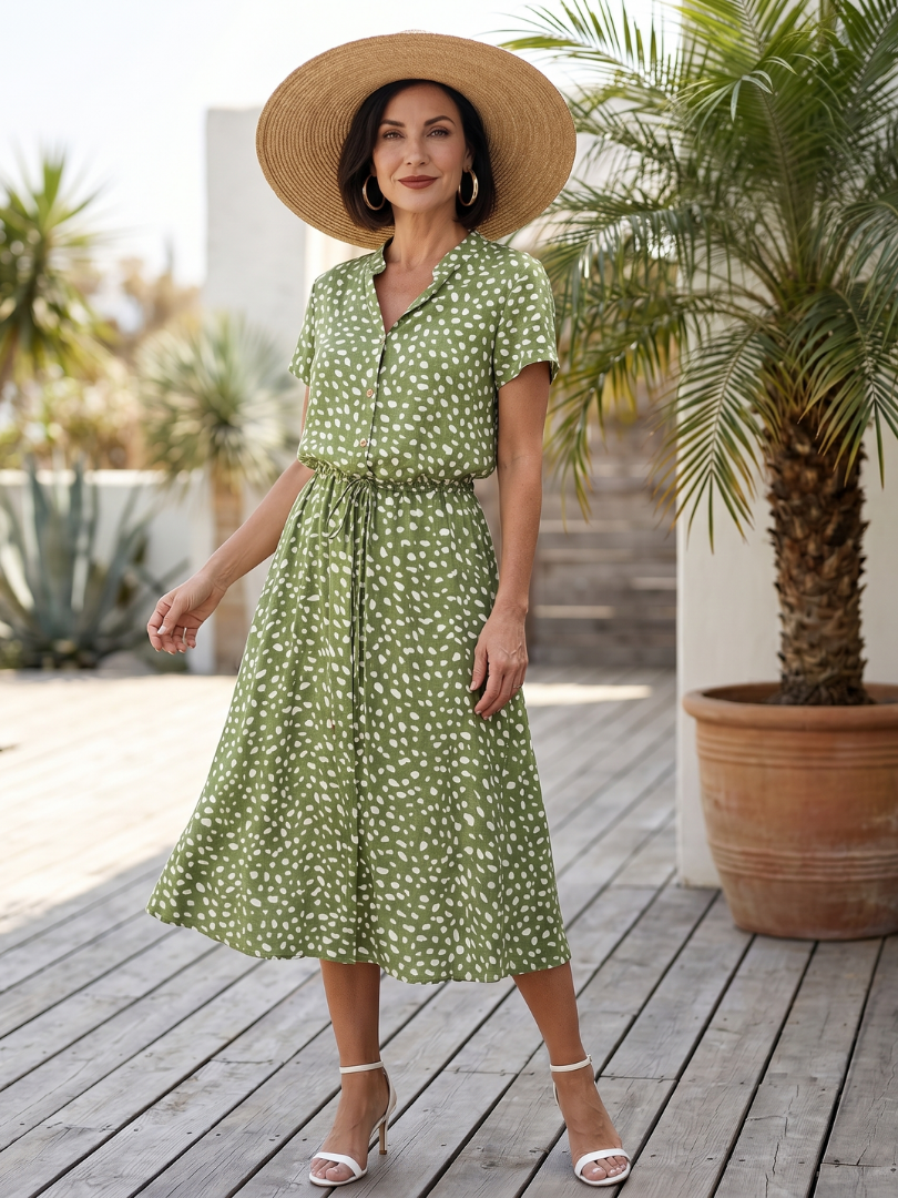 Milrin | Printed Button Front Belted Midi Dress