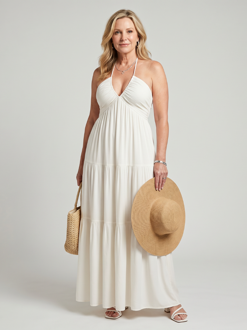 Kalssa | Halter Neck Tiered Skirt Midi Dress