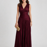 Viosia | Sleeveless Pleated V Neck Midi Dress