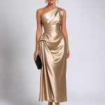 Celna | One Shoulder Draped Satin Midi Dress
