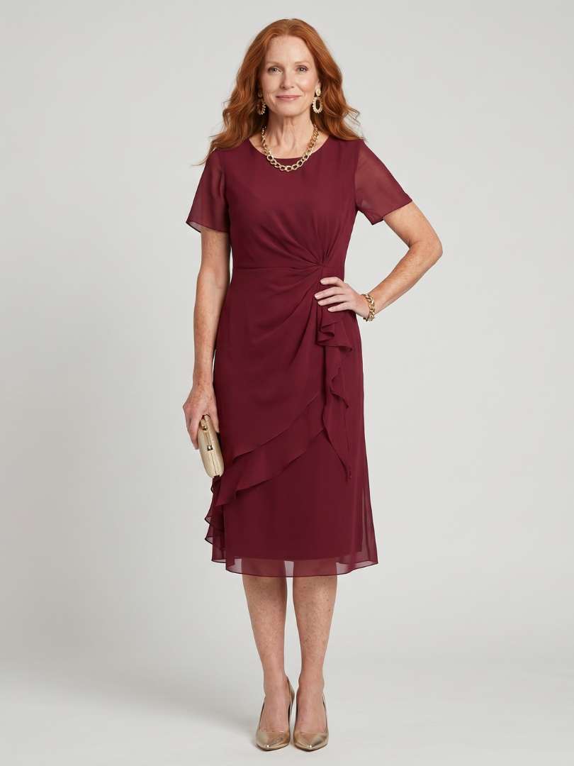 Callassa | Short Sleeve Layered Hem Midi Dress