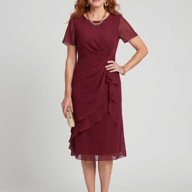 Callassa | Short Sleeve Layered Hem Midi Dress