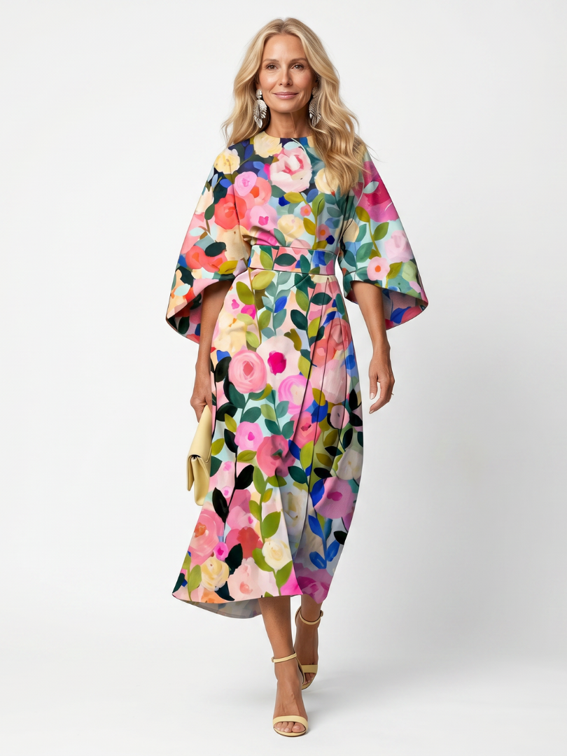 Callora | Wide Sleeve Floral Midi Dress