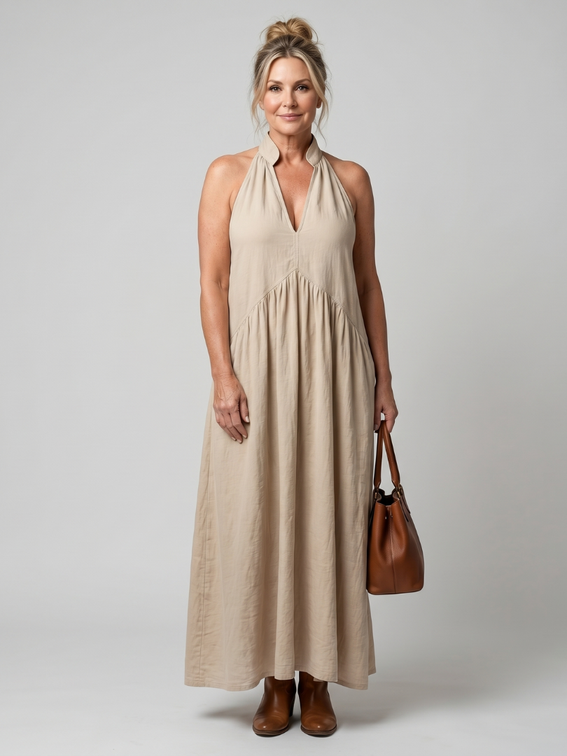 Elibelle | Halter Neck Relaxed Flowing Silhouette Midi Dress
