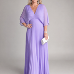 Isawen | V Neck Long Sleeve Pleated Maxi Dress