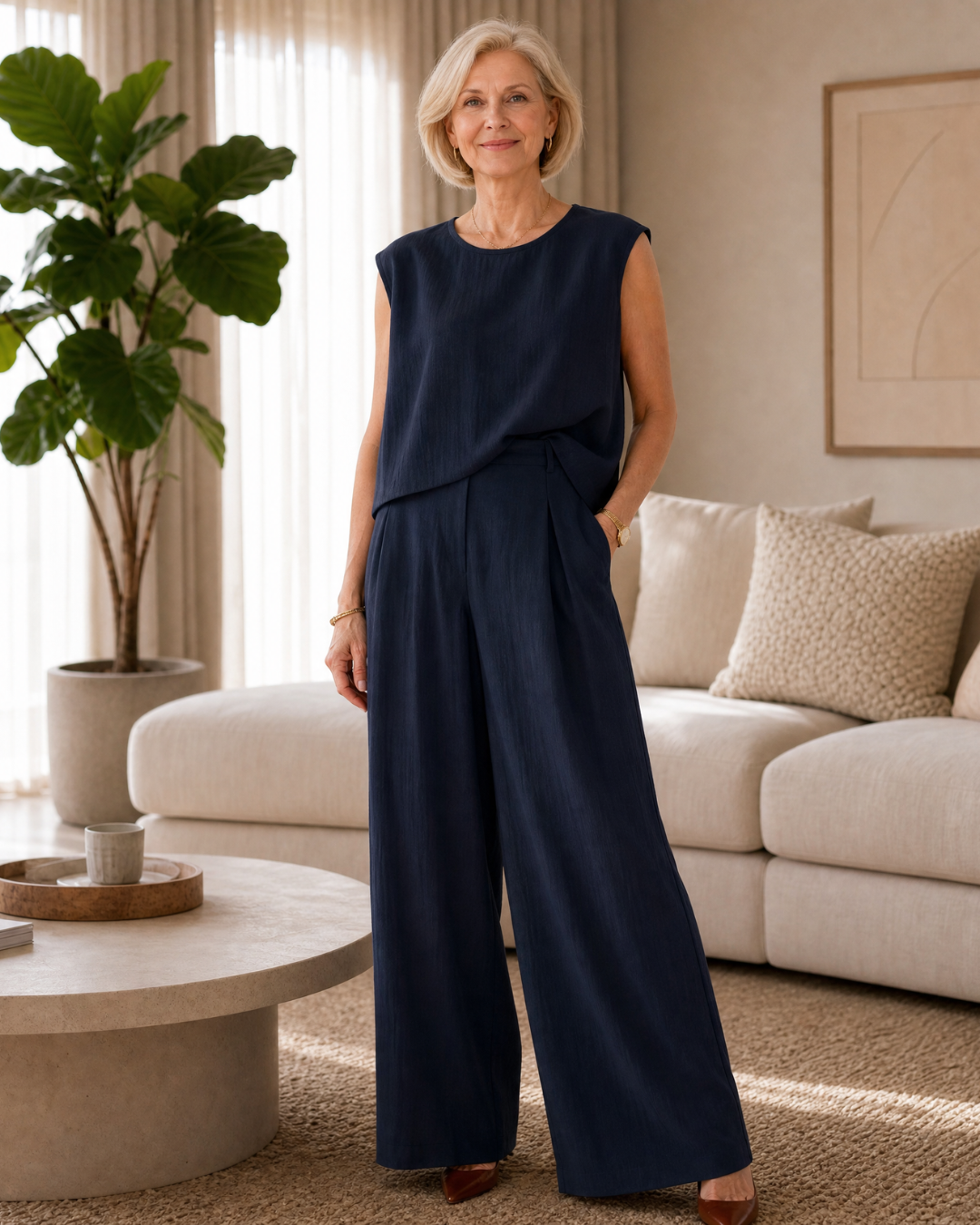Rosrina | Sleeveless Relaxed Top And Wide Leg Pants Set