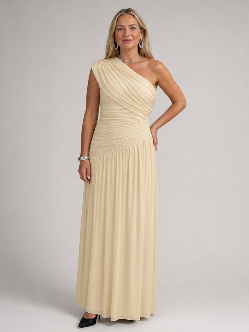 Esmemarie | One Shoulder Draped Bodice Maxi Dress