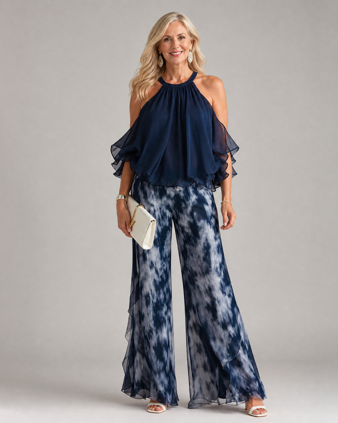 Pera | Layered Halter Neck Printed Wide Leg Set