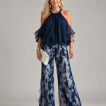 Pera | Layered Halter Neck Printed Wide Leg Set