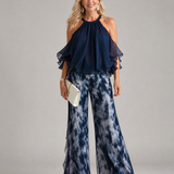 Pera | Layered Halter Neck Printed Wide Leg Set