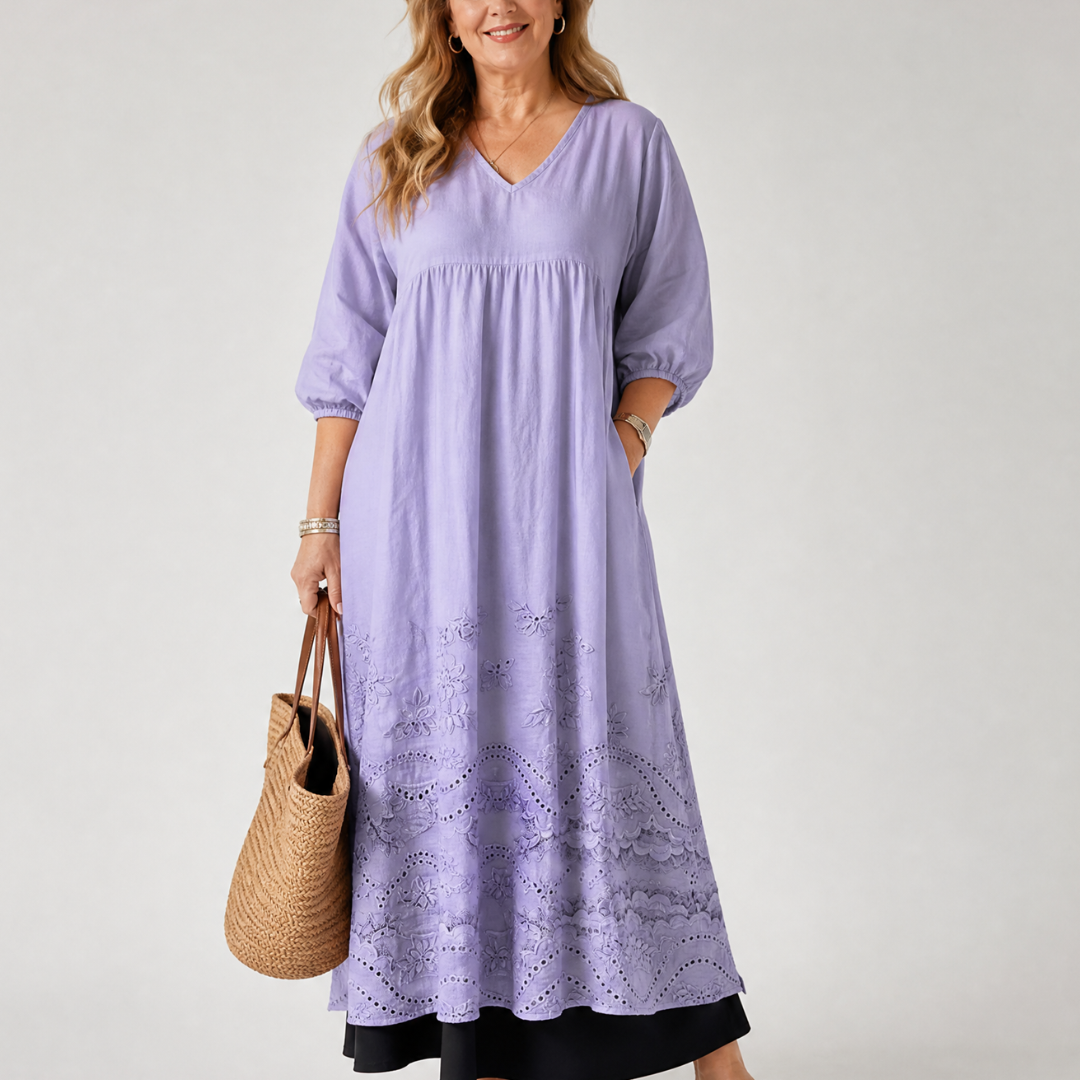 Clasette | Embroidered Hem Everyday Pocket Midi Dress