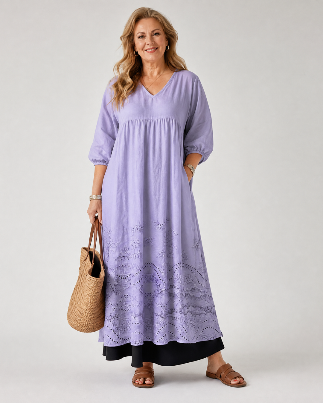 Clasette | Embroidered Hem Everyday Pocket Midi Dress