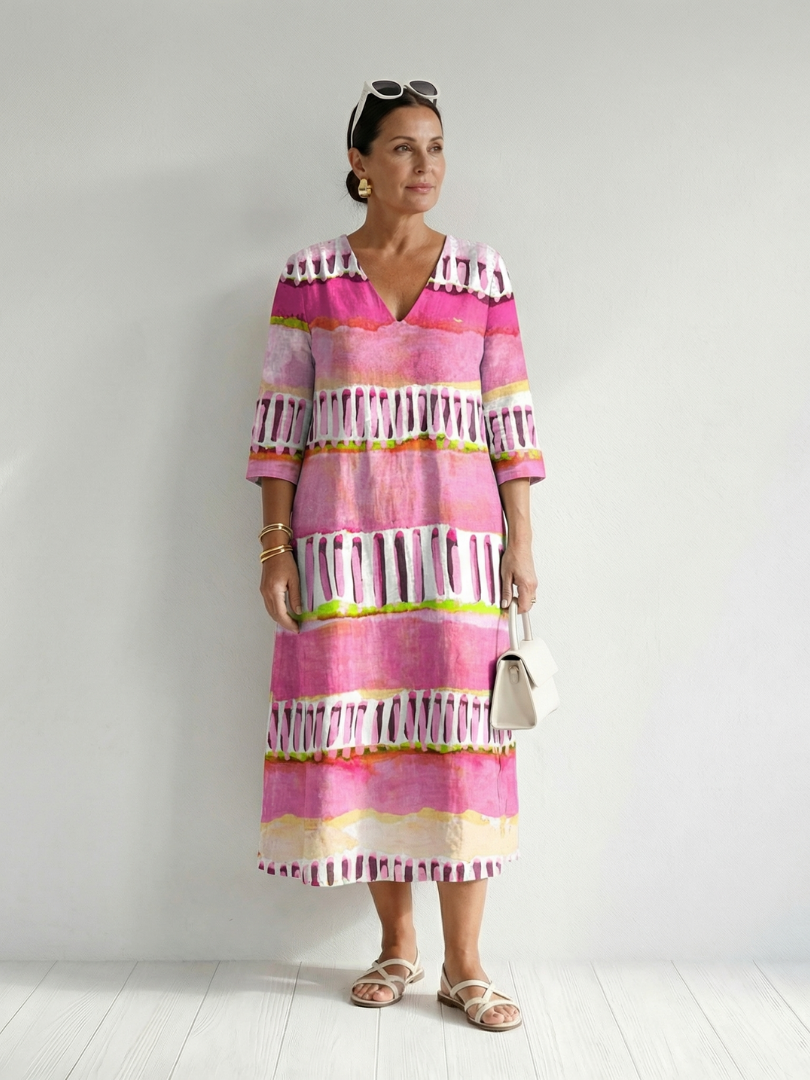 Zarnia | Easy Flow Patterned Stripe Midi Dress