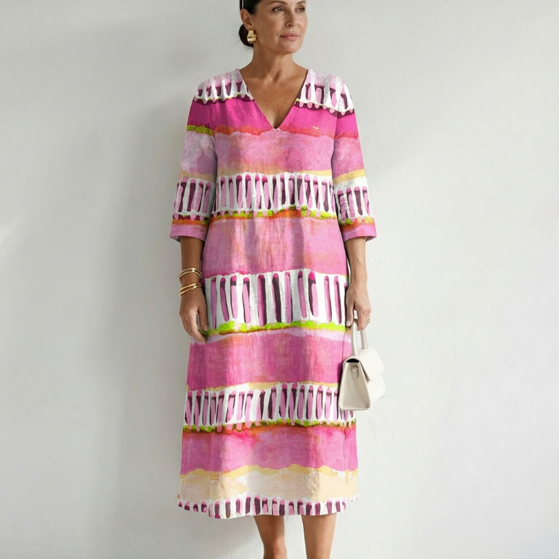 Zarnia | Easy Flow Patterned Stripe Midi Dress