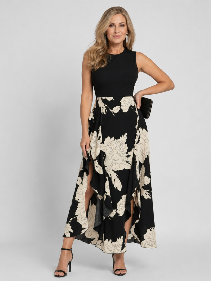 Sabetta | Sleeveless Floral Print High Low Hem Midi Dress