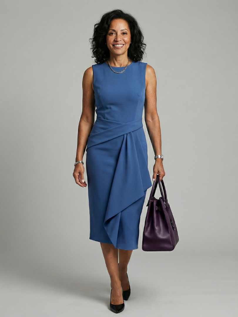 Esmenia | Asymmetric Drape Midi Dress