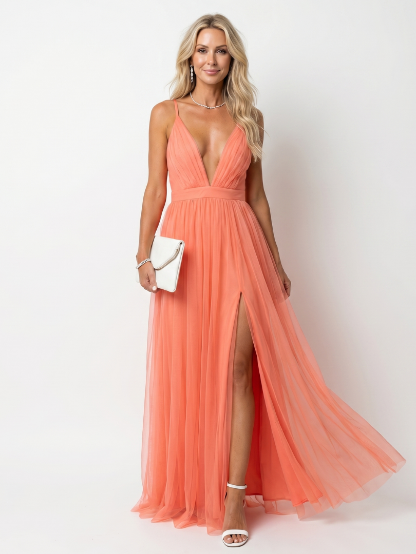 Roswynne | Deep V Strap Pleated Maxi Dress