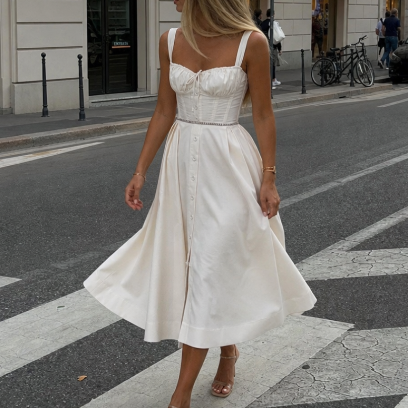 Milmae | Sleeveless Structured Bodice Midi Dress