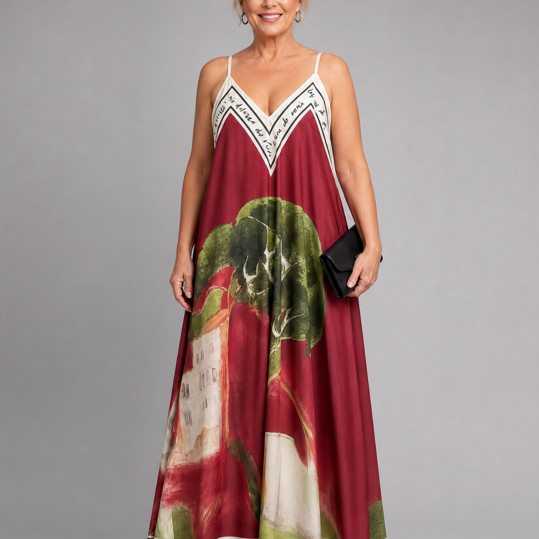 Caslyn | Scenic Print Sleeveless Flowing Midi Dress